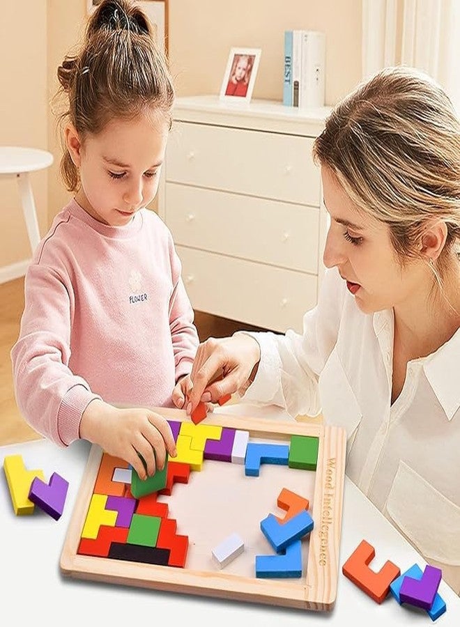 Onward Kids Wooden Russian Blocks Tetris Puzzles, Wood Intelligence Puzzle, Brain Teasers Games Toys, Educational Gift for Toddlers Ages 3-8, Building Blocks 40pcs - Image 2